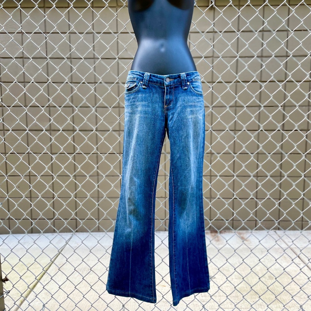 Paige Denim Lo-Rise Boot Cut  Blue Jeans Size 28 Petite Length Dark Wash Faded